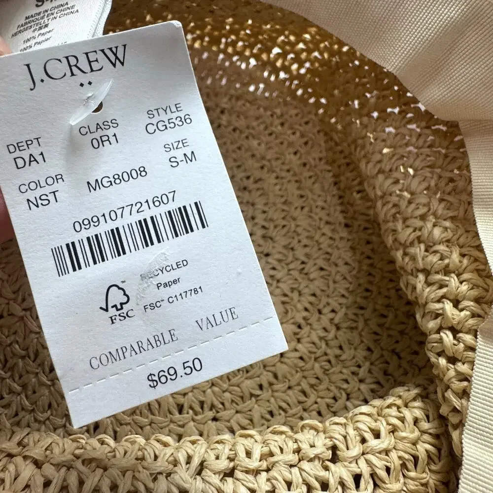 J. Crew Women's Crochet Straw Hat Paper Natural Straw Size S-M NWT